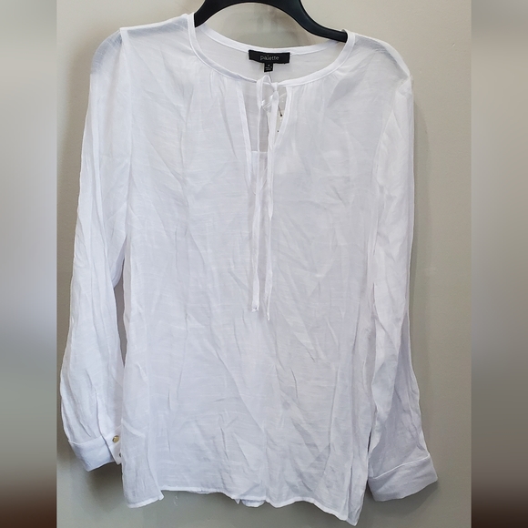 PALETTE WHITE GAUZE TOP GOLD BUTTON-TRIMMED M - Picture 3 of 5